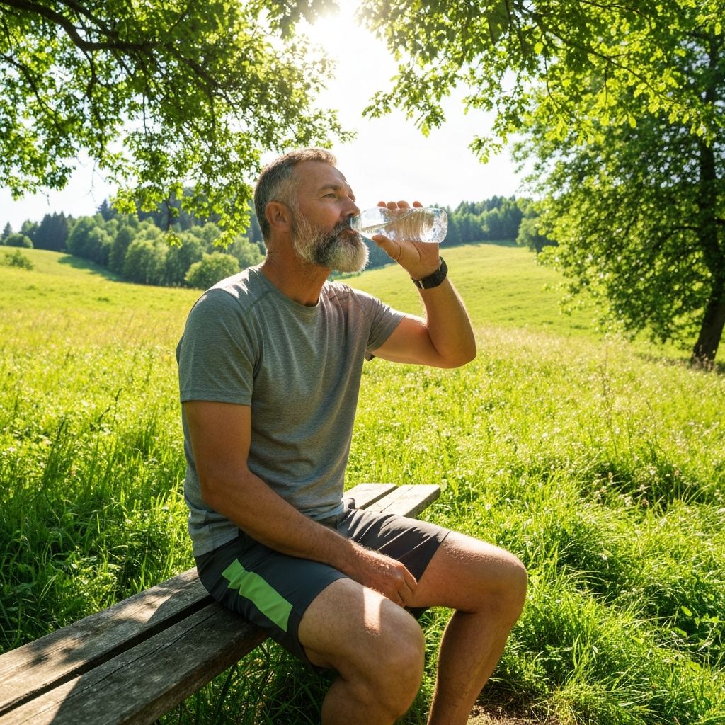 Man drinking water in natural setting