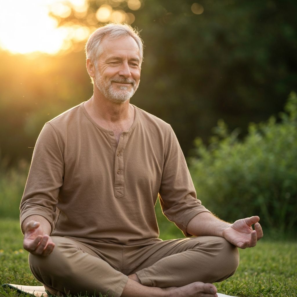 Man meditating peacefully in nature